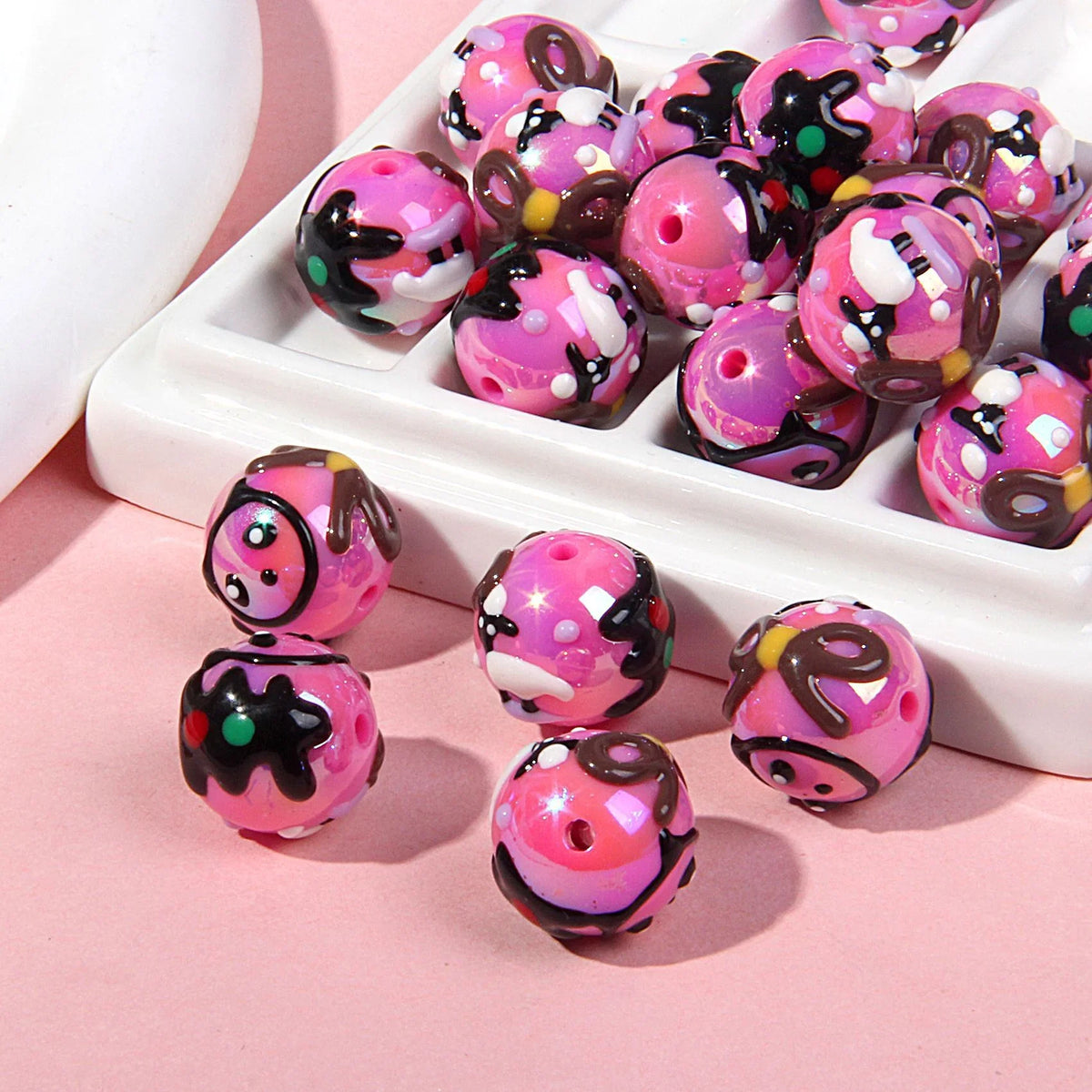 Multi-faceted Hand-painted Beaded Handmade Clay Beads Beaded Pen | Clay Bead for DIY Bracelet Keychain & Boho Jewelry