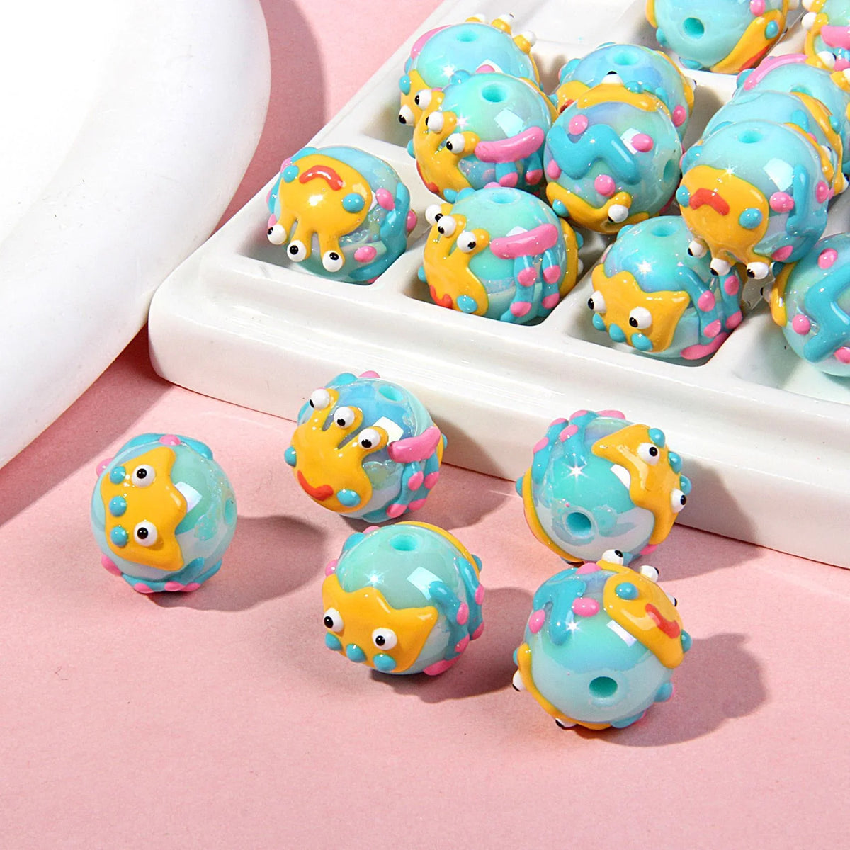 Multi-faceted Hand-painted Beaded Handmade Clay Beads Beaded Pen | Clay Bead for DIY Bracelet Keychain & Boho Jewelry