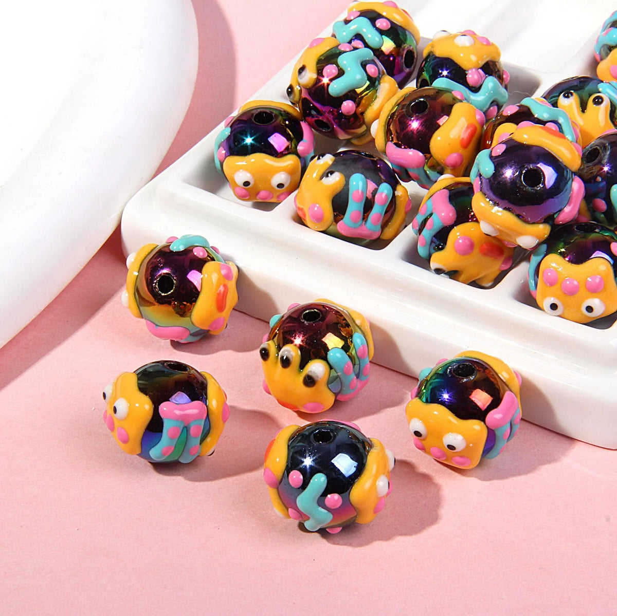 Multi-faceted Hand-painted Beaded Handmade Clay Beads Beaded Pen | Clay Bead for DIY Bracelet Keychain & Boho Jewelry