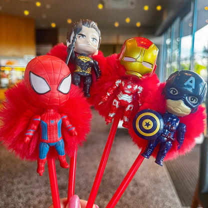 Three-dimensional Cartoon Marve Character Pompom Ball Insert Ballpoint Pen