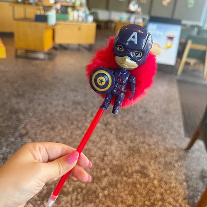 Three-dimensional Cartoon Marve Character Pompom Ball Insert Ballpoint Pen