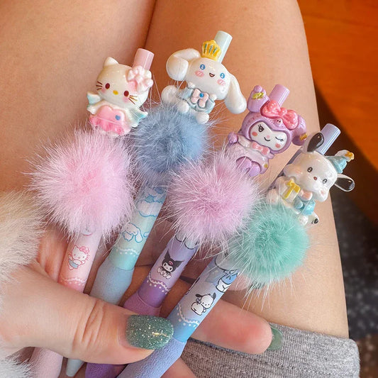 Cute Fur Ball Small Animal Press Gel Pen 4 A Set