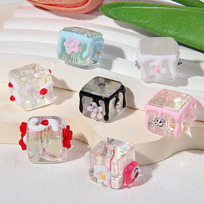 Handmade Drop Glue Cube Transparent Acrylic Beads
