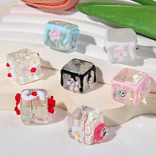 Handmade Drop Glue Cube Transparent Acrylic Beads