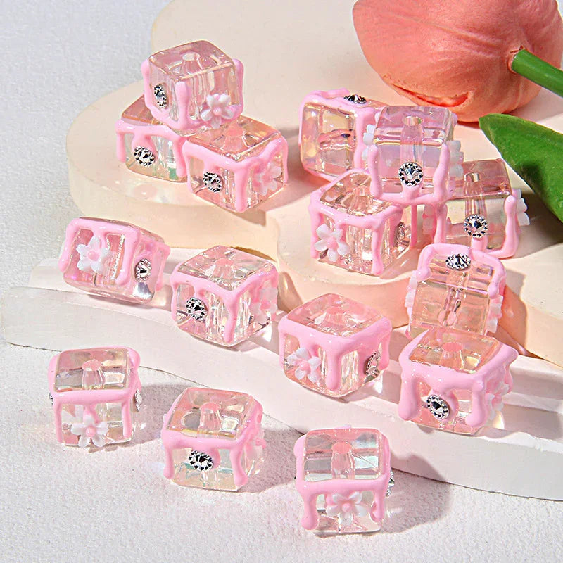 Handmade Drop Glue Cube Transparent Acrylic Beads