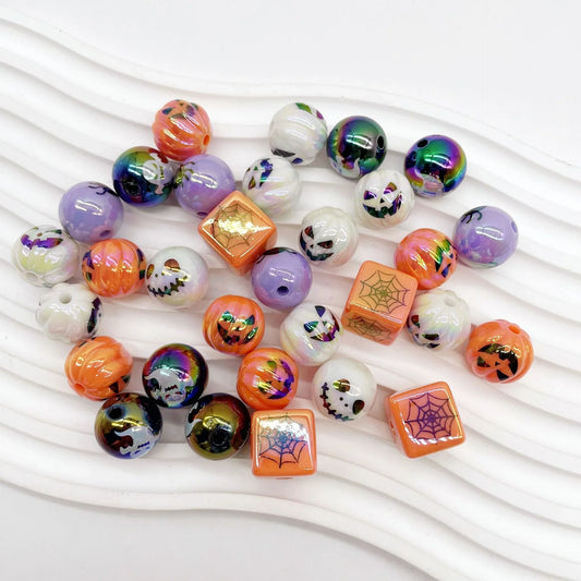 Plated UV Color Acrylic Halloween Pumpkin Beaded