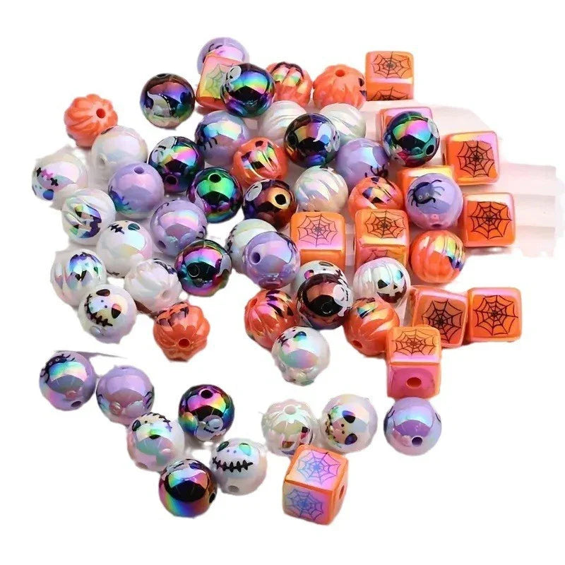 Plated UV Color Acrylic Halloween Pumpkin Beaded | DIY Sports Fan Bracelet & Keychain Craft Bead