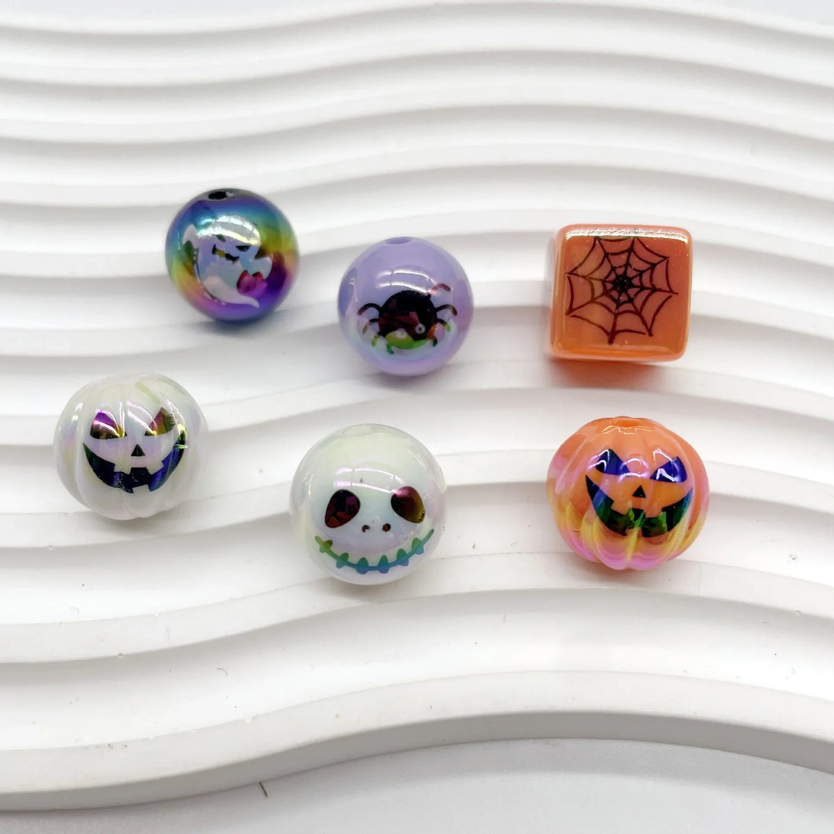 Plated UV Color Acrylic Halloween Pumpkin Beaded | DIY Sports Fan Bracelet & Keychain Craft Bead