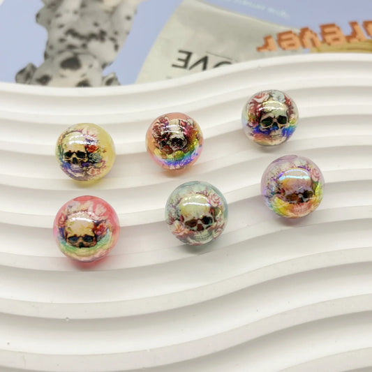 16MM Halloween Uv Color Plated Rose Skull Head Acrylic Beaded