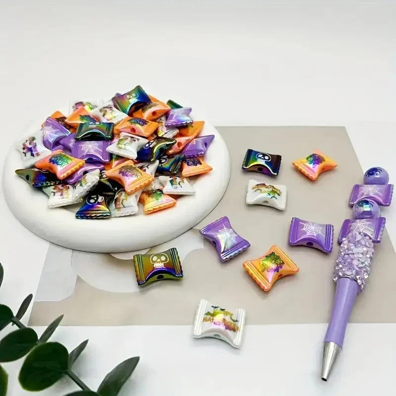 Plating UV Color Halloween Candy Beaded | DIY Sports Fan Bracelet & Keychain Craft Bead