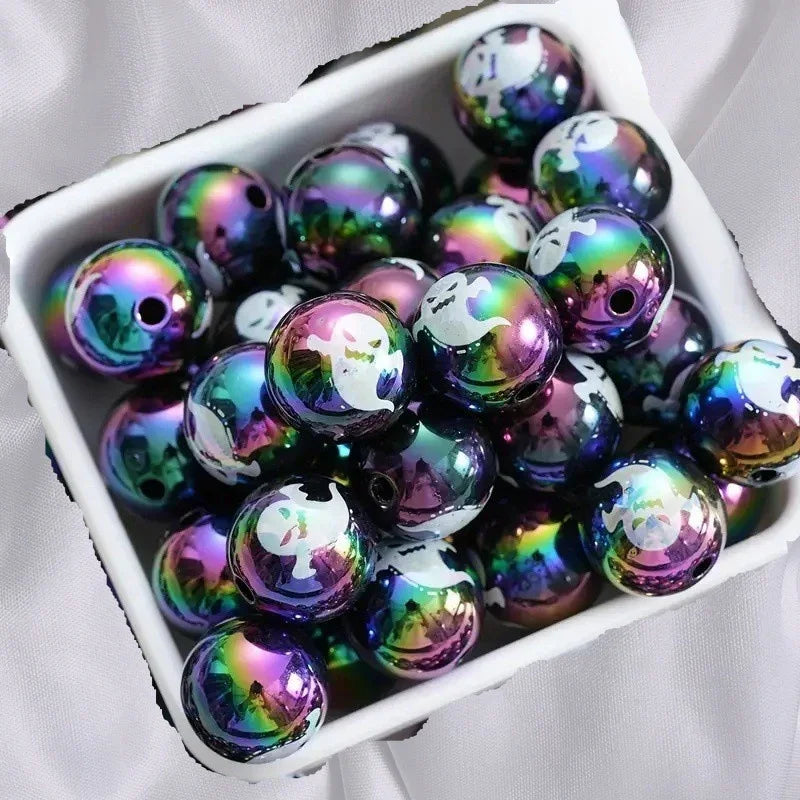 UV Color Plated Acrylic Halloween Print Kid Beads | DIY Sports Fan Bracelet & Keychain Craft Bead