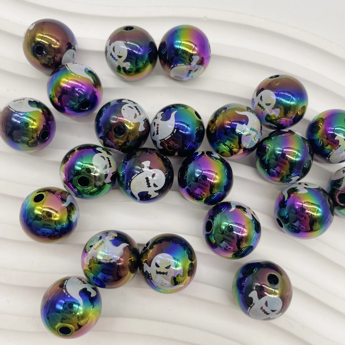 UV Color Plated Acrylic Halloween Print Kid Beads | DIY Sports Fan Bracelet & Keychain Craft Bead