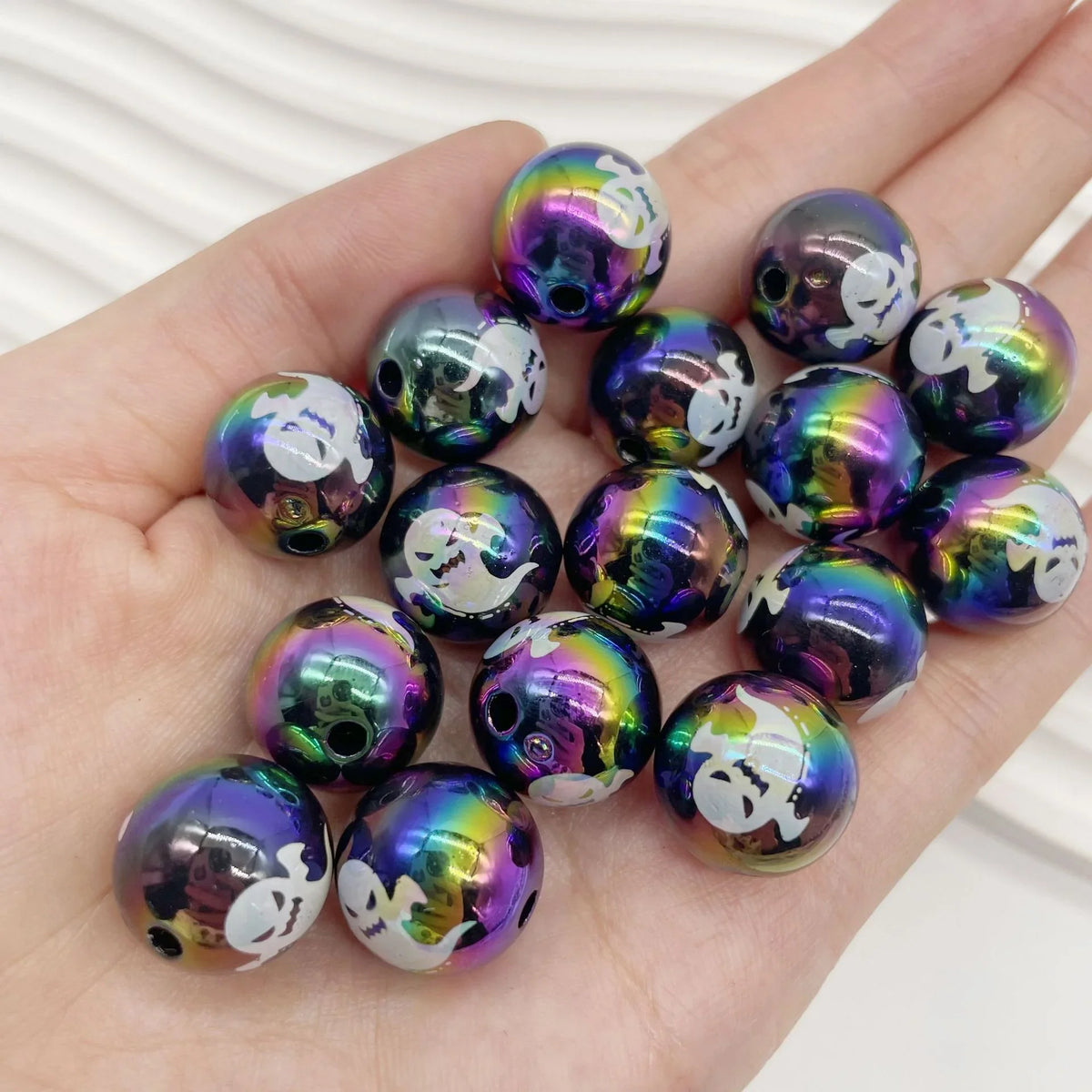 UV Color Plated Acrylic Halloween Print Kid Beads | DIY Sports Fan Bracelet & Keychain Craft Bead