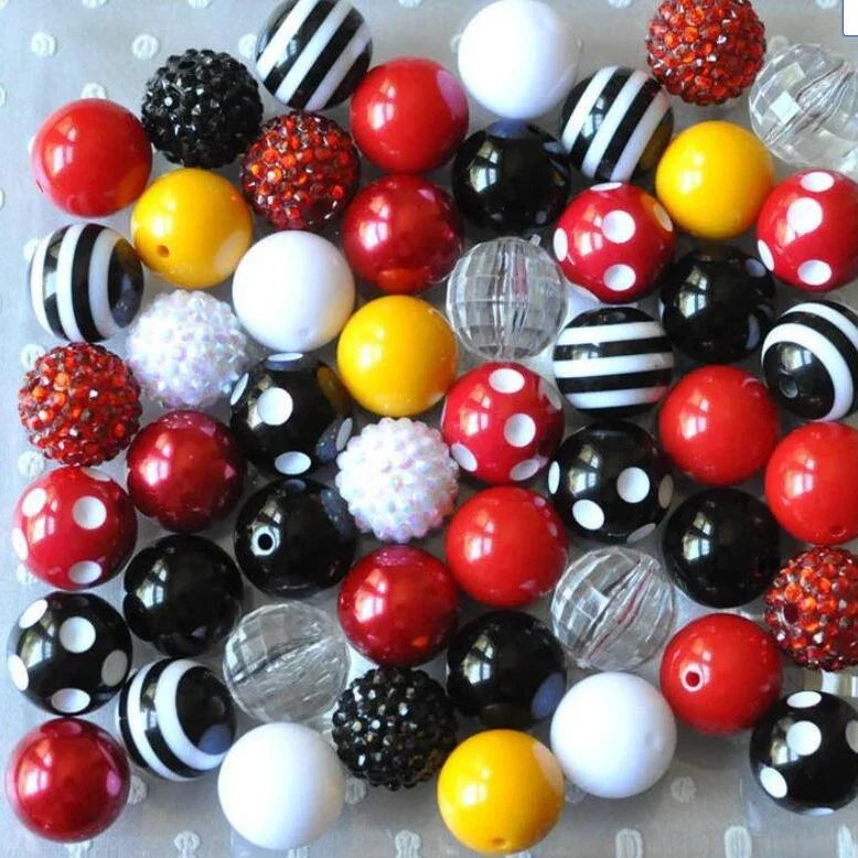 50pcs Black Red 20MM Acrylic Beads Mixed Color Beaded Combination | Acrylic Bead for DIY Bracelet Keychain Jewelry Making