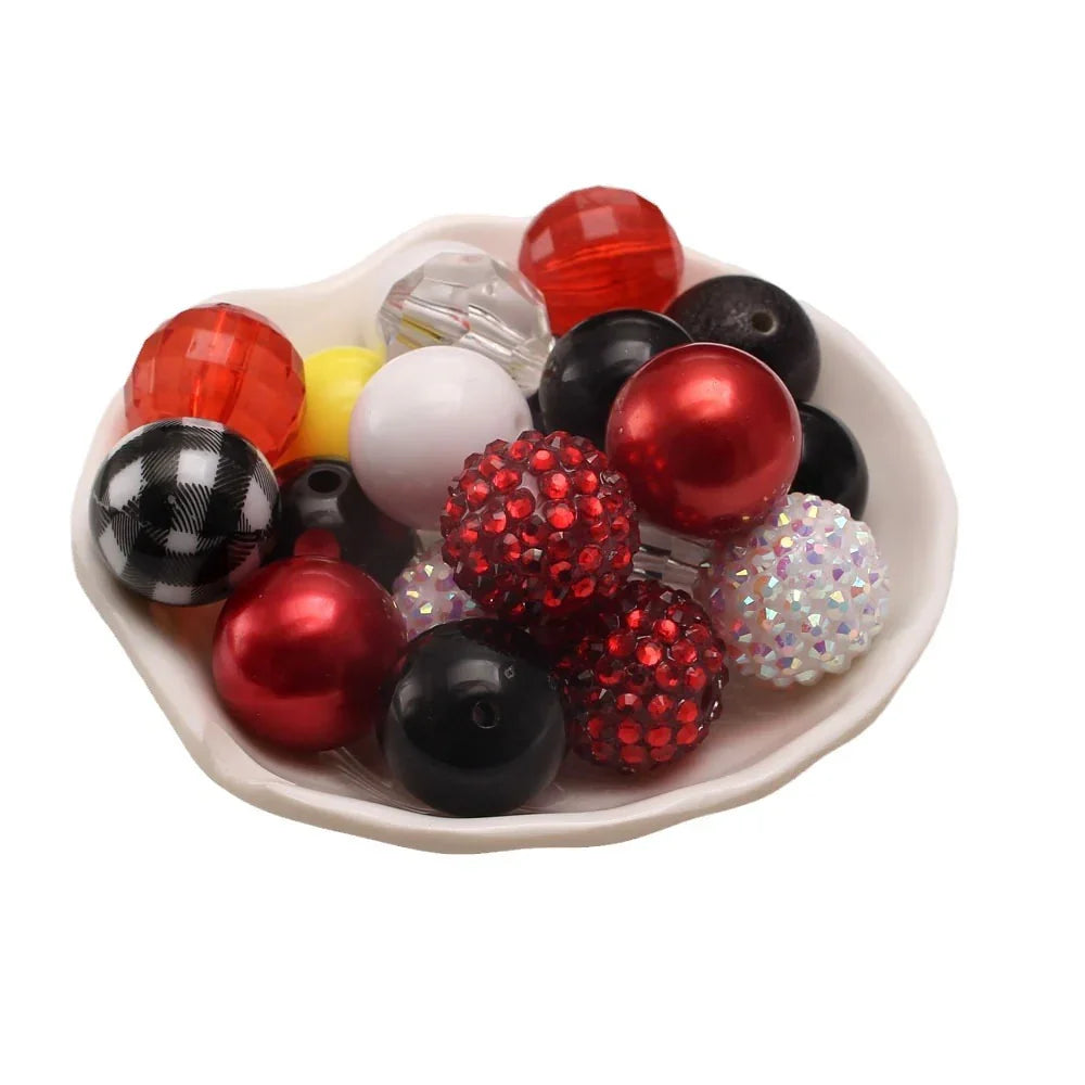 50pcs Black Red 20MM Acrylic Beads Mixed Color Beaded Combination | Acrylic Bead for DIY Bracelet Keychain Jewelry Making