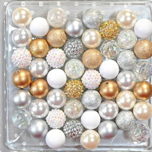 50pcs Acrylic Loose Beads Gold, White and Yellow 20MM Mixed Color Beaded Combination Chunky Beads
