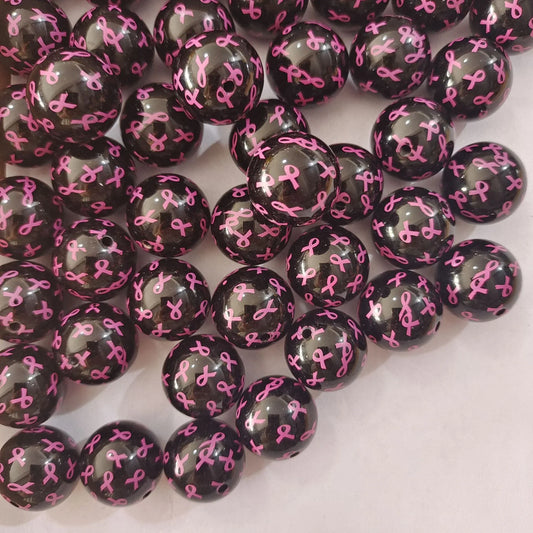 20MM Acrylic Black Bow Printed Beads