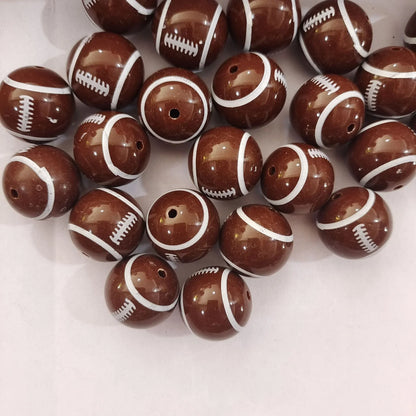 20MM Acrylic Brown Rugby Print Beads