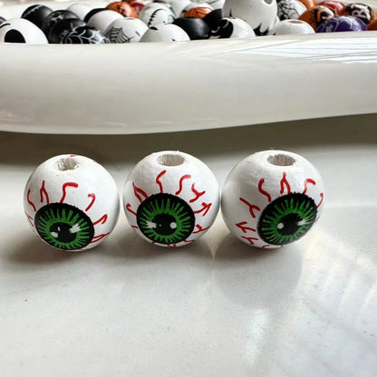 Halloween Print Wooden Beads Pumpkin Spider Web Skull Beads DIY Accessories Beaded