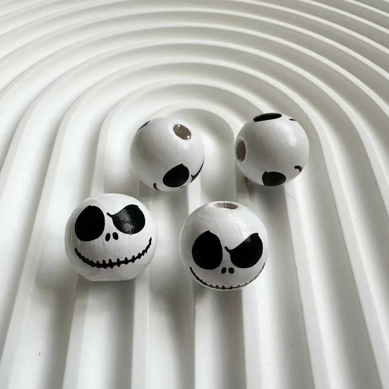 Halloween Print Wooden Beads Pumpkin Spider Web Skull Beads DIY Accessories Beaded