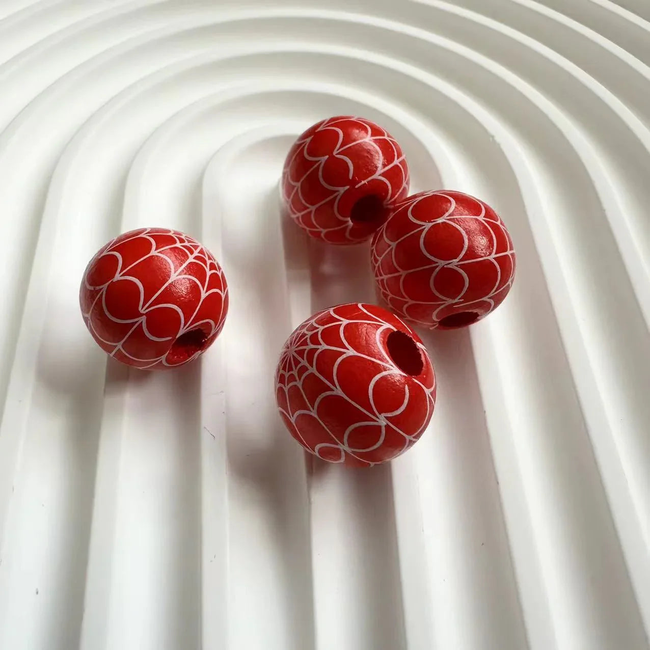 Halloween Print Wooden Beads Pumpkin Spider Web Skull Beads DIY Accessories Beaded
