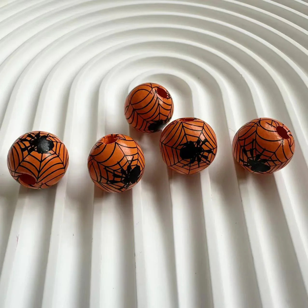 Halloween Print Wooden Beads Pumpkin Spider Web Skull Beads DIY Accessories Beaded