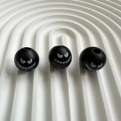 Halloween Print Wooden Beads Pumpkin Spider Web Skull Beads DIY Accessories Beaded