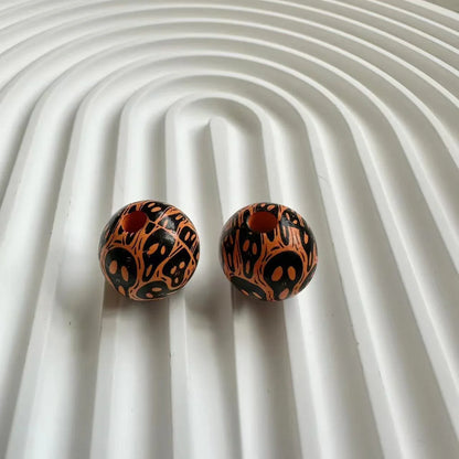 Halloween Print Wooden Beads Pumpkin Spider Web Skull Beads DIY Accessories Beaded