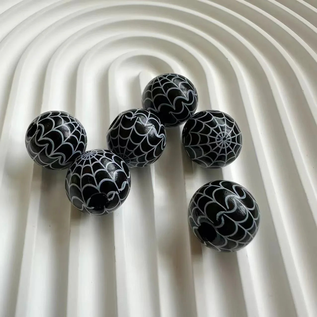 Halloween Print Wooden Beads Pumpkin Spider Web Skull Beads DIY Accessories Beaded