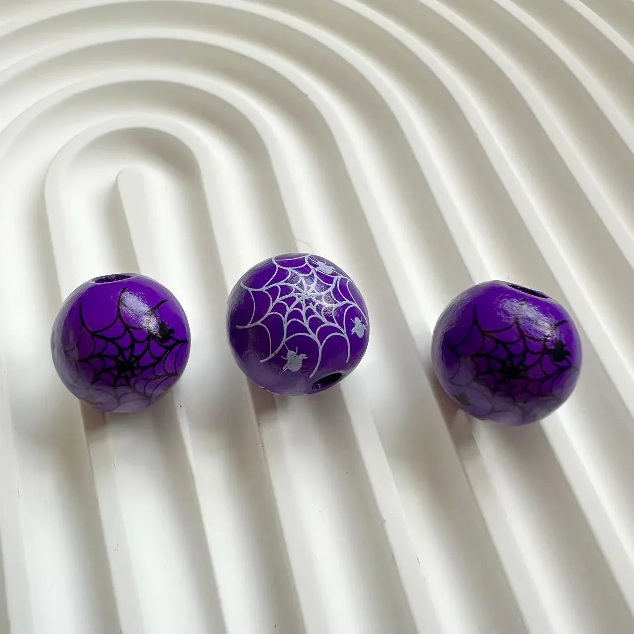 Halloween Print Wooden Beads Pumpkin Spider Web Skull Beads DIY Accessories Beaded