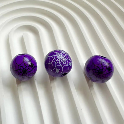 Halloween Print Wooden Beads Pumpkin Spider Web Skull Beads DIY Accessories Beaded
