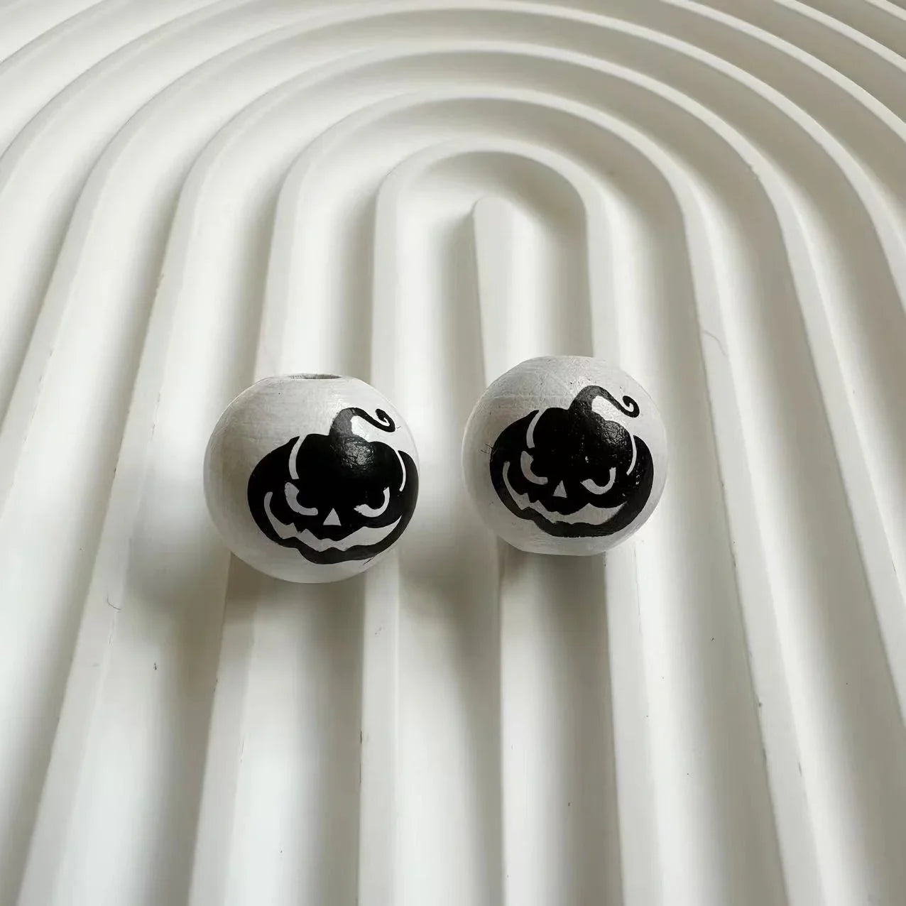 Halloween Print Wooden Beads Pumpkin Spider Web Skull Beads DIY Accessories Beaded