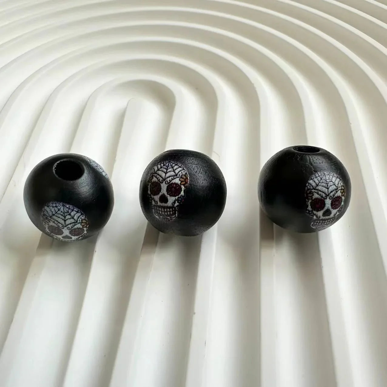 Halloween Print Wooden Beads Pumpkin Spider Web Skull Beads DIY Accessories Beaded