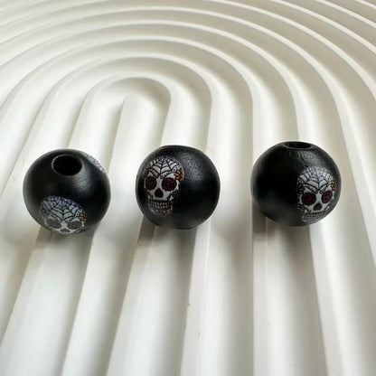 Halloween Print Wooden Beads Pumpkin Spider Web Skull Beads DIY Accessories Beaded