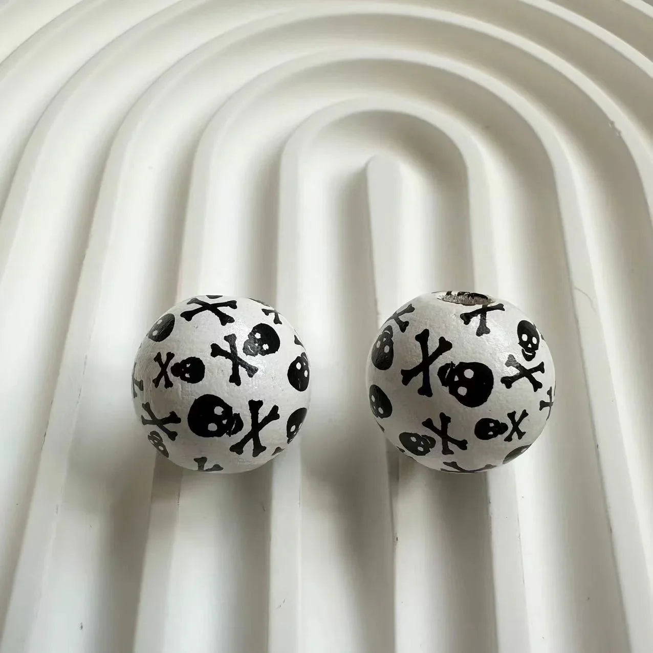Halloween Print Wooden Beads Pumpkin Spider Web Skull Beads DIY Accessories Beaded