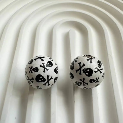 Halloween Print Wooden Beads Pumpkin Spider Web Skull Beads DIY Accessories Beaded