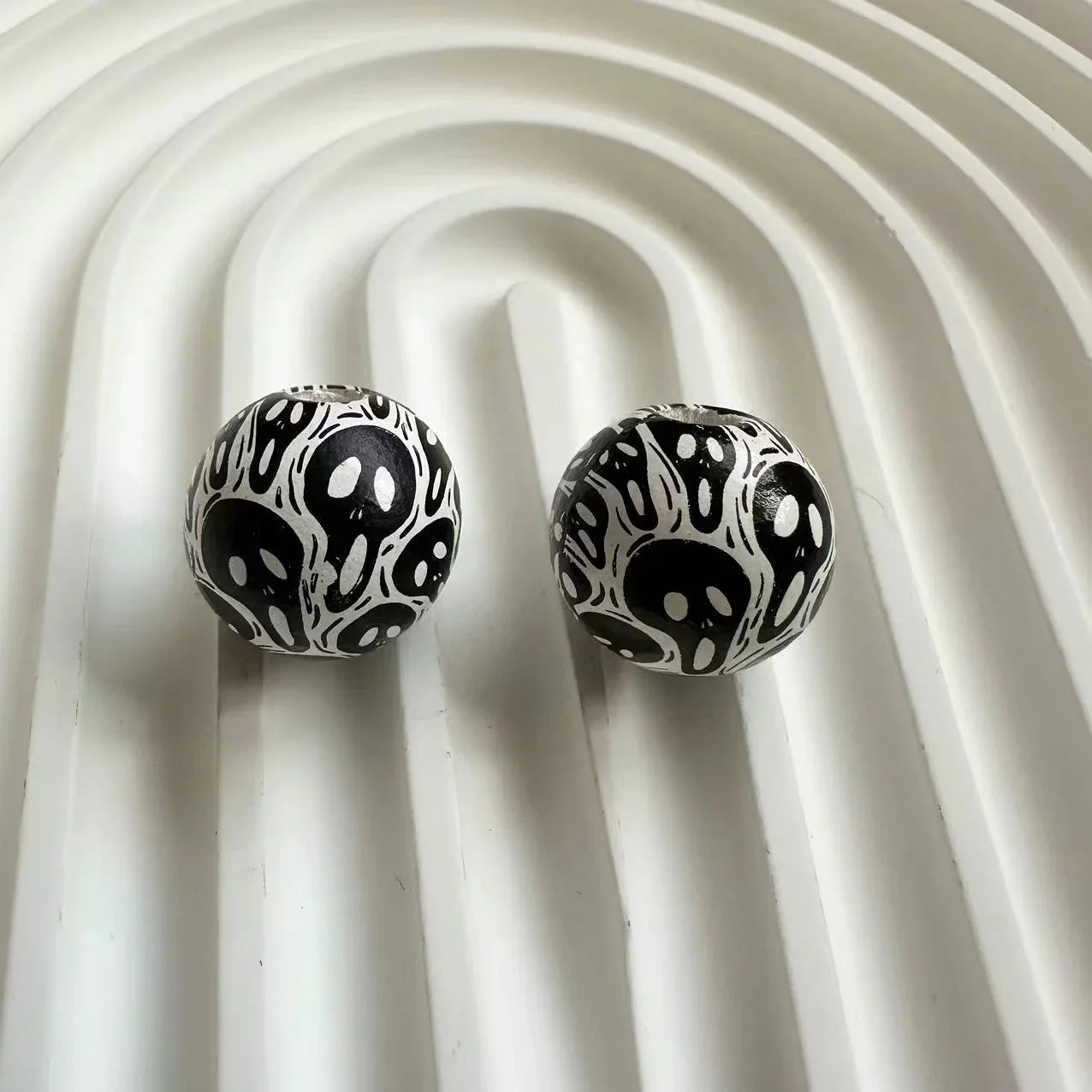 Halloween Print Wooden Beads Pumpkin Spider Web Skull Beads DIY Accessories Beaded
