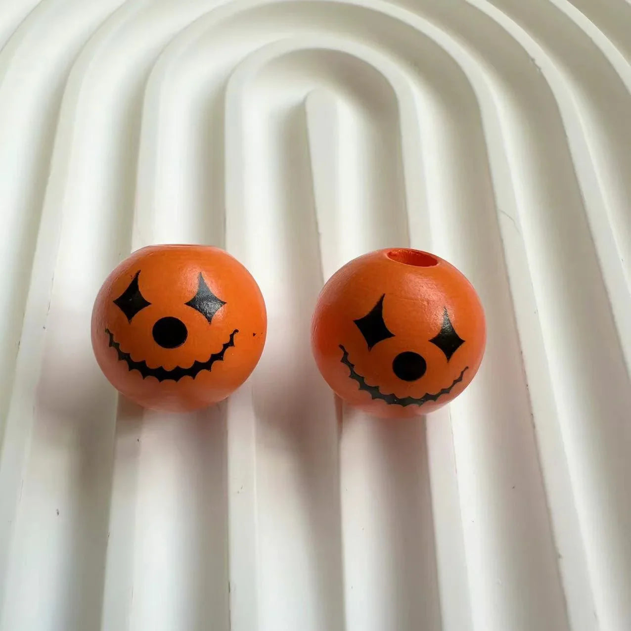 Halloween Print Wooden Beads Pumpkin Spider Web Skull Beads DIY Accessories Beaded