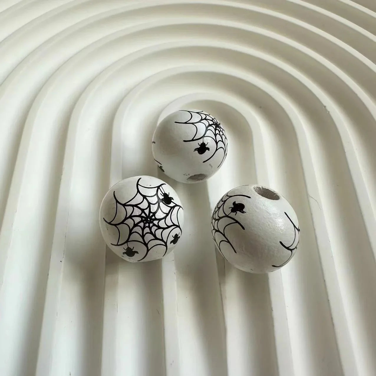 Halloween Print Wooden Beads Pumpkin Spider Web Skull Beads DIY Accessories Beaded