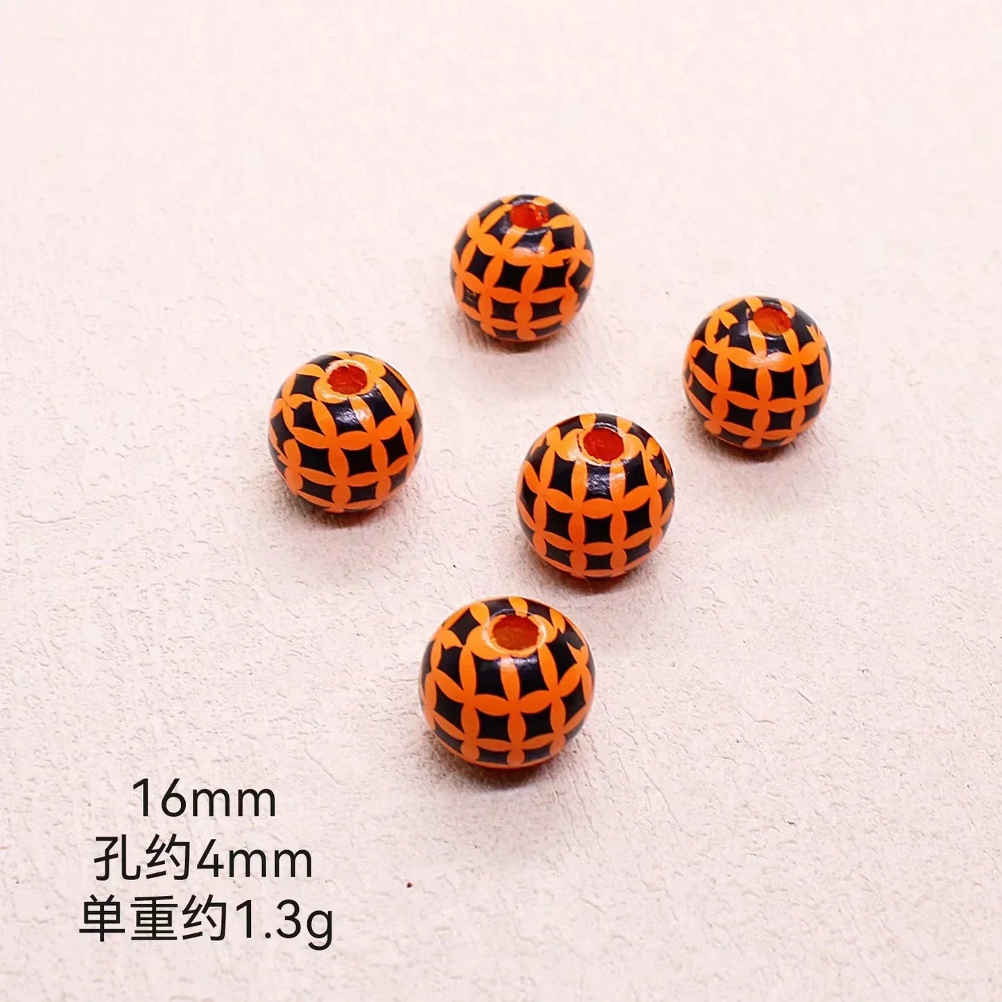 Halloween Print Wooden Beads Pumpkin Spider Web Skull Beads DIY Accessories Beaded