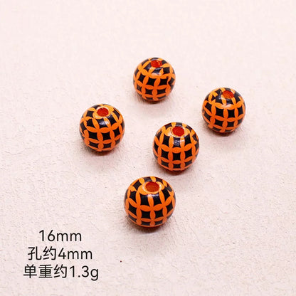 Halloween Print Wooden Beads Pumpkin Spider Web Skull Beads DIY Accessories Beaded