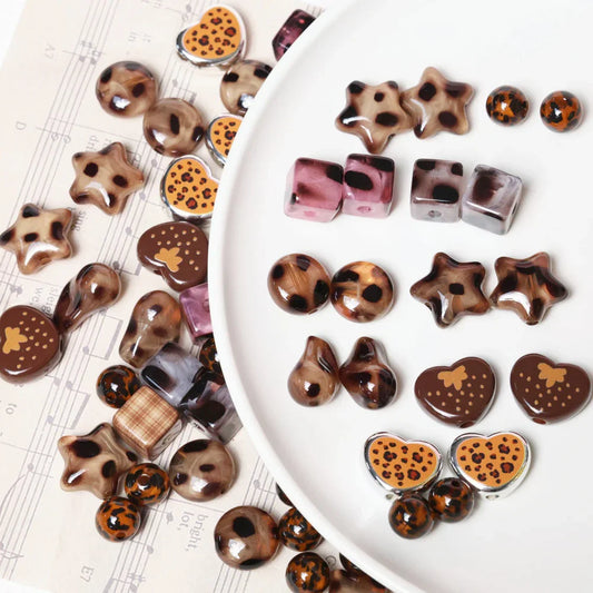 Autumn and Winter Leopard Series Loose Beads Love Square Beads Round Beads