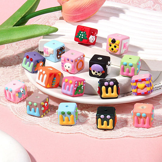 18MM Matte Square Hand Painted Beads Mobile Phone Chain Beads