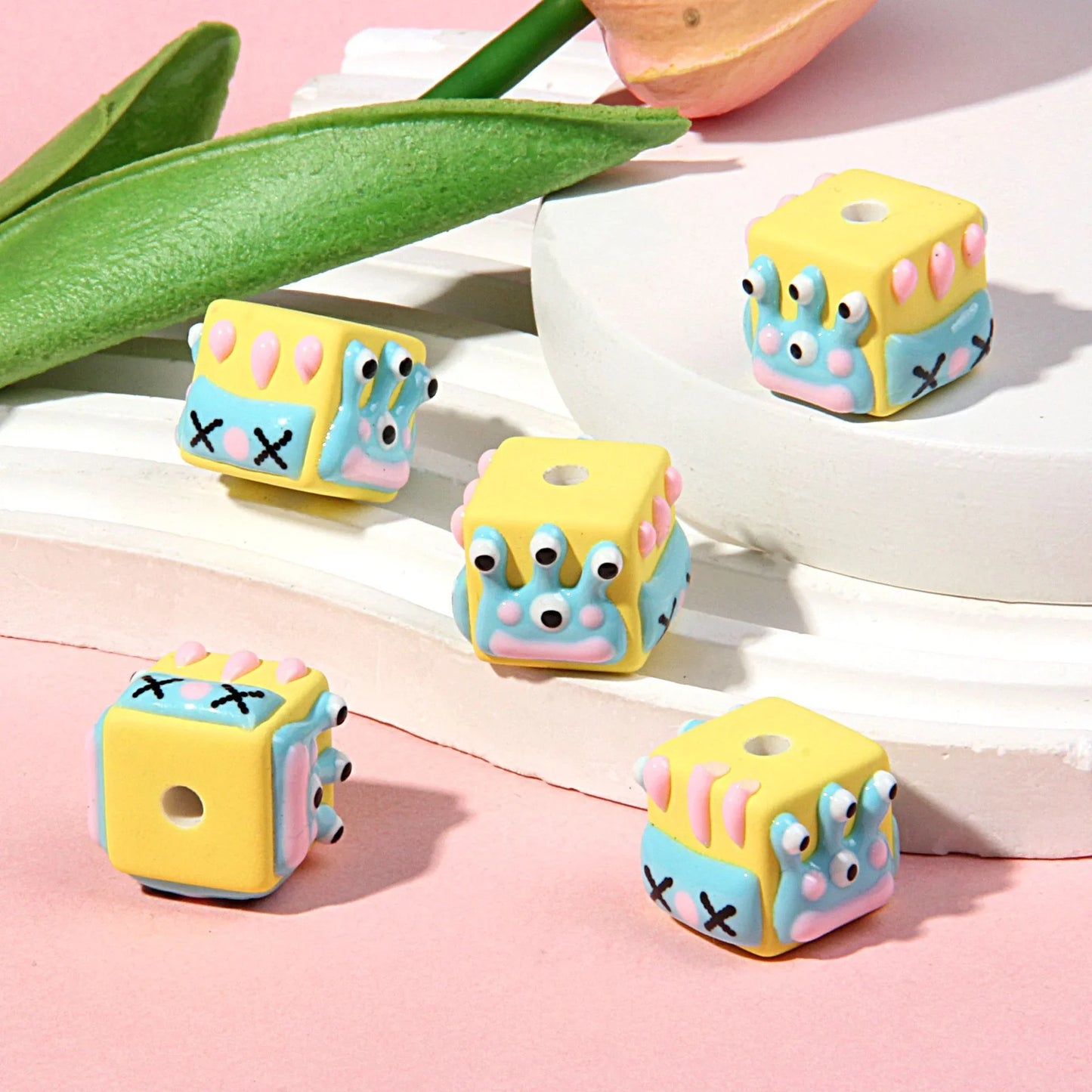 18MM Matte Square Hand Painted Beads Mobile Phone Chain Beads