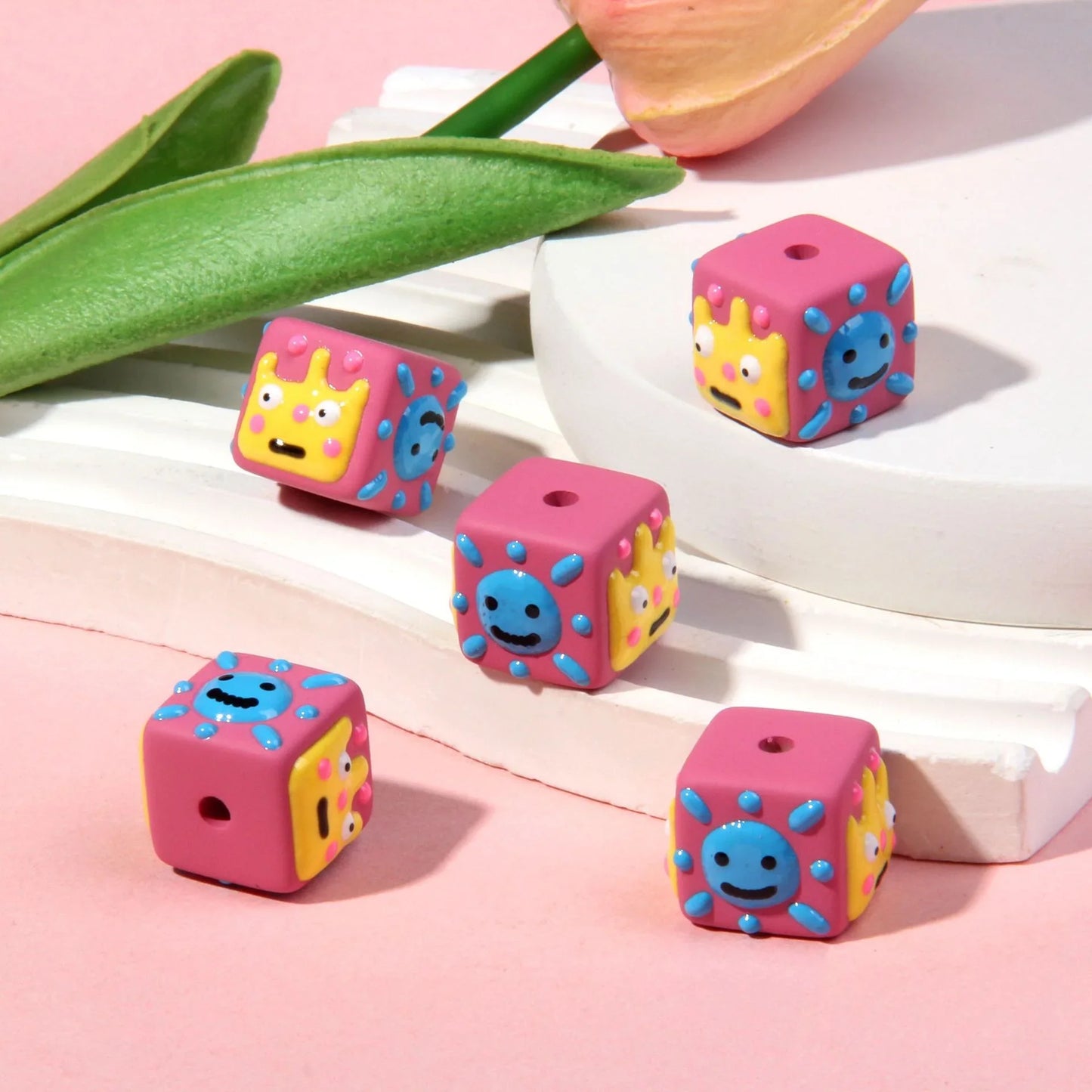 18MM Matte Square Hand Painted Beads Mobile Phone Chain Beads