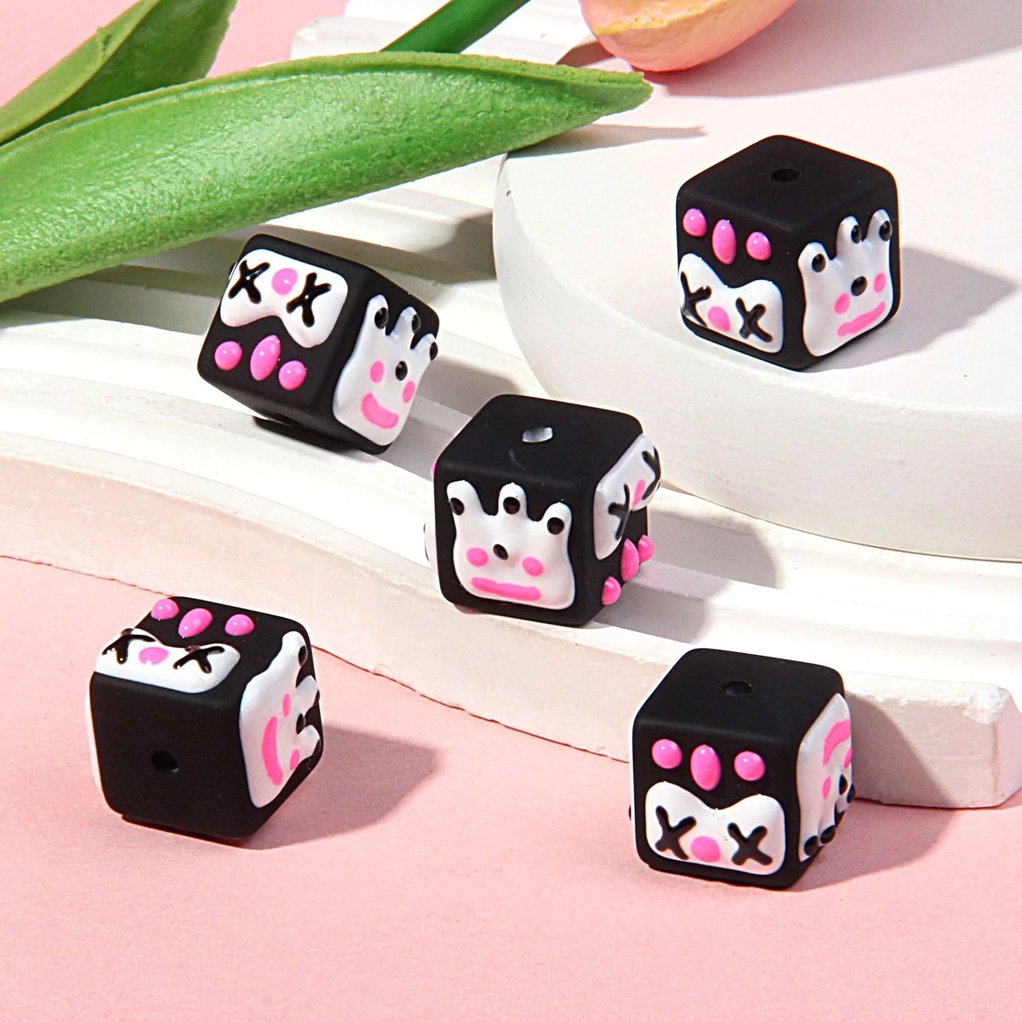 18MM Matte Square Hand Painted Beads Mobile Phone Chain Beads