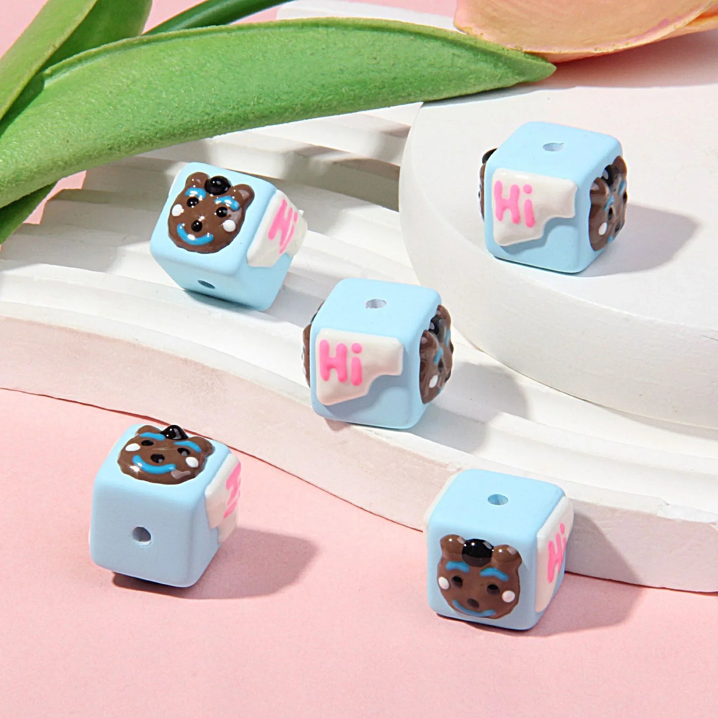 18MM Matte Square Hand Painted Beads Mobile Phone Chain Beads