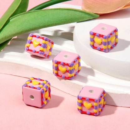 18MM Matte Square Hand Painted Beads Mobile Phone Chain Beads
