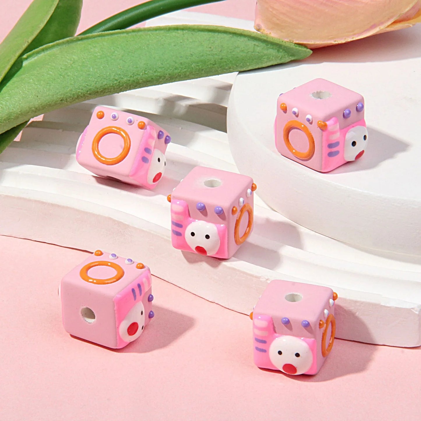 18MM Matte Square Hand Painted Beads Mobile Phone Chain Beads