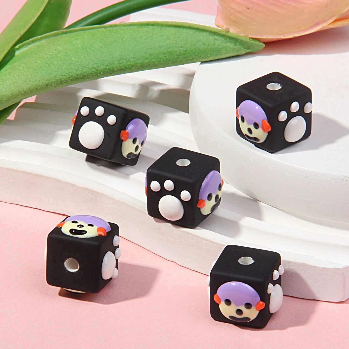 18MM Matte Square Hand Painted Beads Mobile Phone Chain Beads